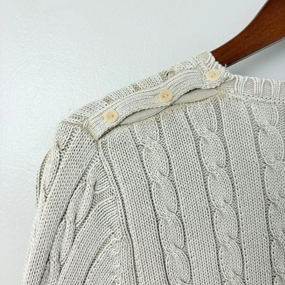 VTG Eddie Bauer Cotton Sweater Fisherman Beige‎ Cable Knit Men's L Classic TSITP - Picture 6 of 10
